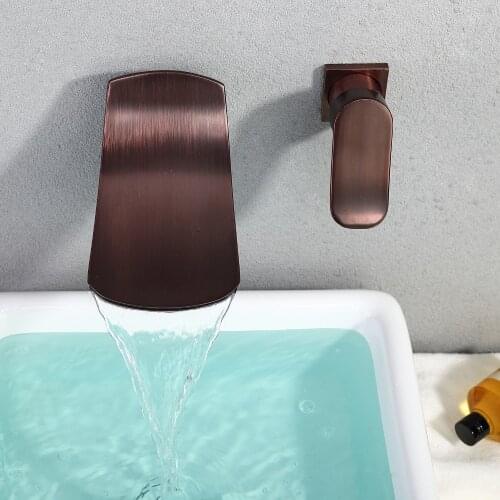 Free shipping Single Handle Wall Mounted Waterfall Basin Sink Mixer Faucet Oil Rubbed Bronze Finish