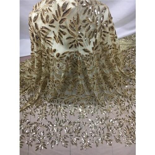 Nigerian beads and sequins lace fabric high quality lace embroidery goods high grade supplying from own wholesome factory YG-363
