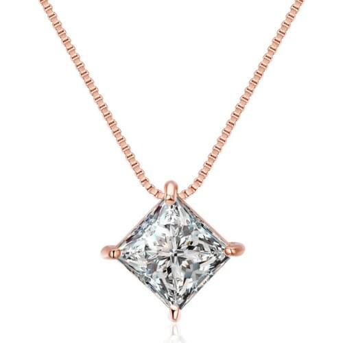 New S925 Sterling Silver Inlaid Square AAA Zircon Necklace Simple Sterling Silver Ins Clavicle Chain Jewelry