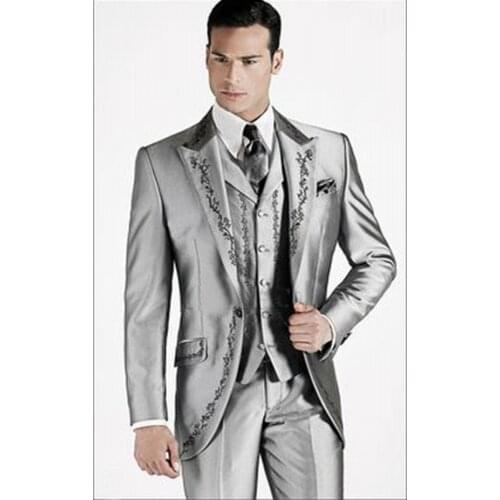 New Arrival Embroidery Groomsmen Peak Lapel Groom Tuxedos Men Suits Wedding/Prom Best Man Blazer ( Jacket+Pants+Vest+Tie) A49