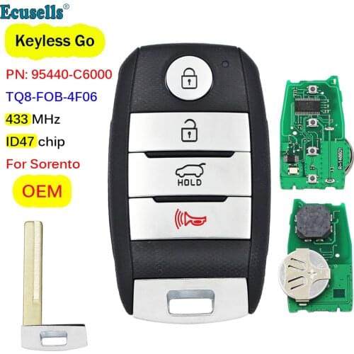 OEM 4 Button FSK 433.92MHz Keyless Go Smart Remote Key HITAG 3 ID47 Chip for Kia Sorento 2015-2018 PN: 95440-C6000 TQ8-FOB-4F06