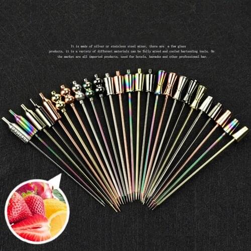 Cocktail Mixing Rod Mixing Stick Colorful Fruit Fork Mixed Drink Tool Drinking Decoration Tools Dinkware Stainless Steel Bar 5pc
