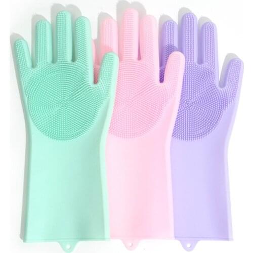 Cleaning Sponge Gloves Dishwashing Gloves Silicone Reusable Cleaning Brush Heat Resistant Scrubber Gloves for Housework Kitch