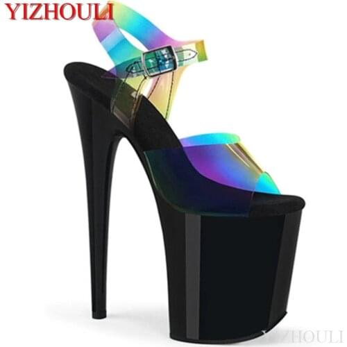 20cm sexy rainbow effect uppers waterproof platform pole dancing high-heeled sandals 8-inch model shoes