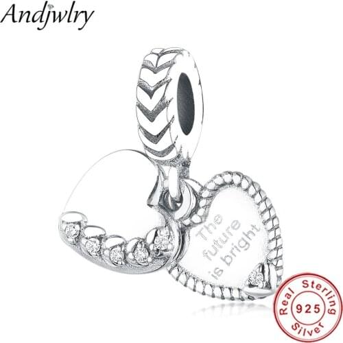 Fits Original Charm Bracelet Pendant DIY Jewelry Making 925 Sterling Silver The Future is Bright Heart Dangle Charms