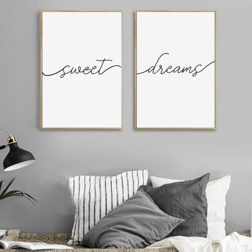 Sweet Dreams Print Typography Poster Bedroom Decor , Modern Black and White Minimalist Canvas Painting Bedroom Prints