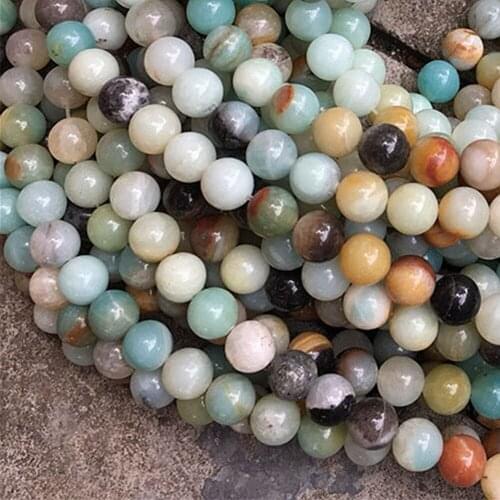 Natural Amazonite Stone Carved Reiki Healing Crystal Sphere Ball Bead Strand for Home Decor Diy Accessory with Hole