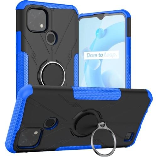 Shockproof Armor Case for OPPO Realme C20 C21 Magnetic Metal Ring Stand Holder Soft TPU Bumper Hard PC Protective Back Cover