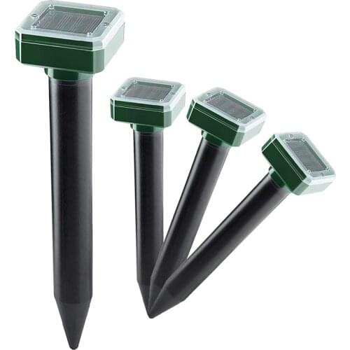 Mole Repellent Groundhog Repellent Outdoor, Waterproof Solar Powered Sonic Spike for Lawn Garden & Yard 4 Pack
