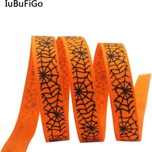 [IuBuFigo] 3/8" 9mm Halloween Grosgrain ribbon printed Hallowmas Spider Cobwebs Ribbons For Decoration 100yards