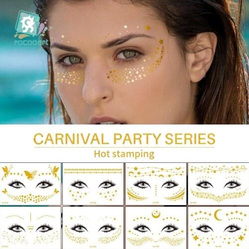 Rocooart 2020 Gold Face Temporary Tattoo Waterproof Blocked Freckles Makeup Stickers Eye Decal Wholesale