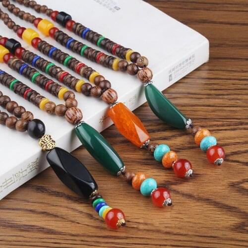 Unisex Vintage Ethnic Style Pendants Necklaces Women Nepal Wood Beads Necklace Sweater Chain Men Jewlery