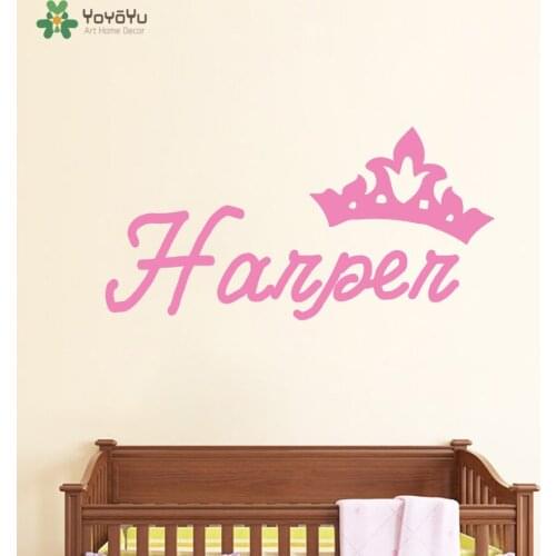 YOYOYU Wall Decal Princess Personalized Name Wall Stickers For Baby Bedroom Crown Pattern Home Decor Art Mural Nursery DIY SY642