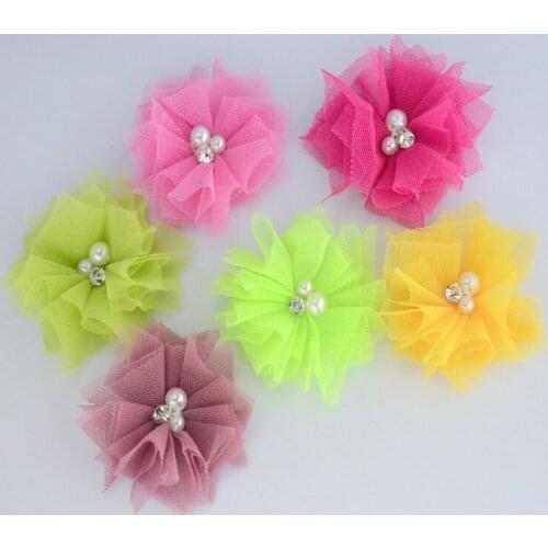 Yundfly 30PCS Chic Mesh Flowers for DIY Baby Headbands Artifical Floral Handmade Baby Girl Headbands Accessories