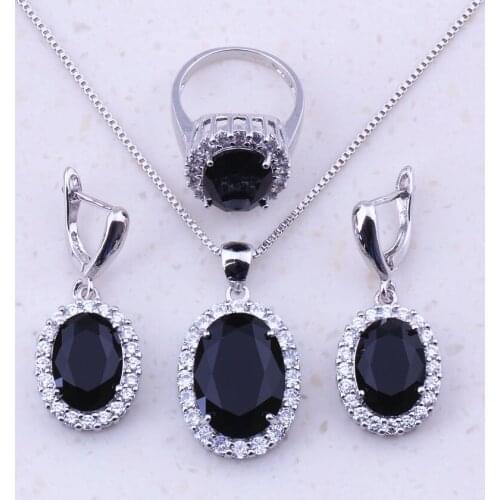 High Quality Black Imitation Crystal & White CZ Sterling Jewelry Sets Women Fashion Jewelry Free Shipping J0058