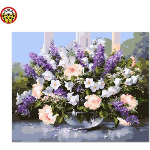 Painting by numbers art paint by number Violet lavender flower glass flowerpot realistic digital painting a picture of 40*50cm 1