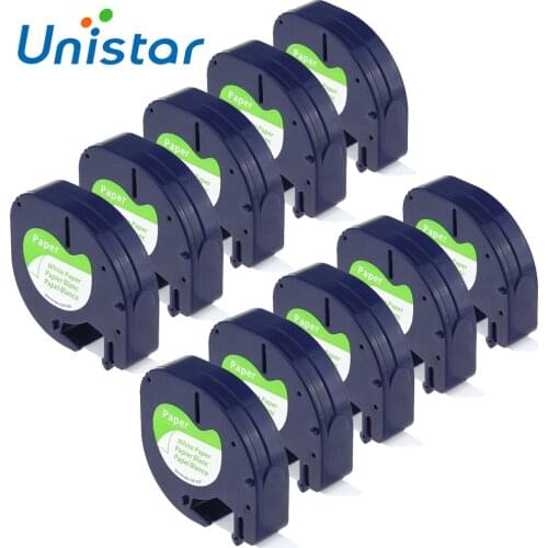 10pcs 91200 91330 91220 59421Compatible for Dymo Letratag Tape 12mm Black on White Paper Label Ribbons for DYMO Letratag Printer