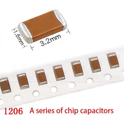 100pcs 1206 SMD Chip Multilayer Ceramic Capacitor 0.5pF - 100uF 10pF 100pF 1nF 10nF 15nF 100nF 0.1uF 1uF 2.2uF 4.7uF 10uF 47uF