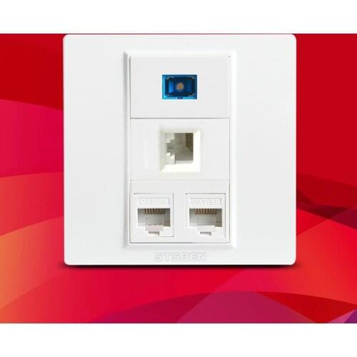 3 port CAT6 RJ45 Ethernet Module and 1 port Fiber SC Optical Interface Socket 86 Type Wall Panel Sockets White Weak Panel
