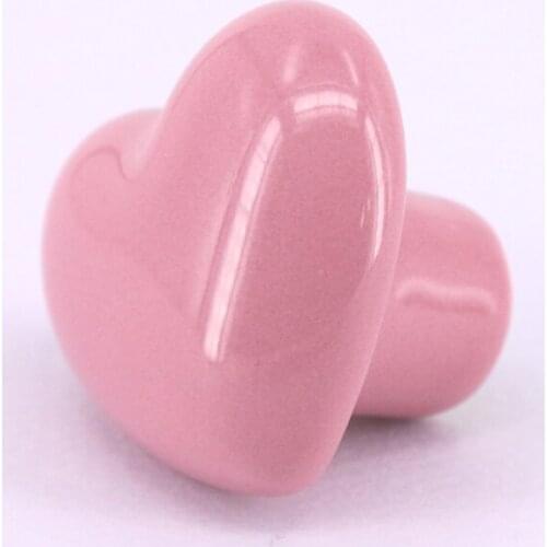 4PCS Ceramic Cute Girls Love Heart Knobs Childrens Room Cabinets Knobs Wardrobe Shoe Drawer Handle Pink