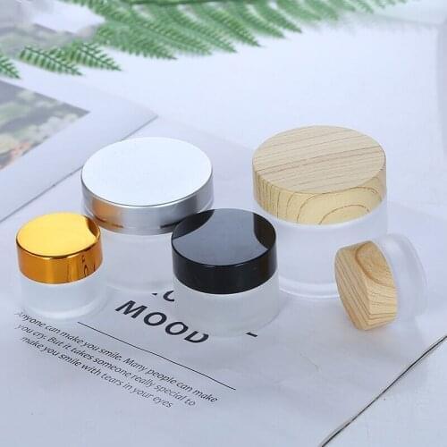 5pcs 5g-100g Frosted Mini Glass Empty Jar Pots Cosmetic Makeup Inner Lid Face Cream Lip Balm Container My Refillable Bottles