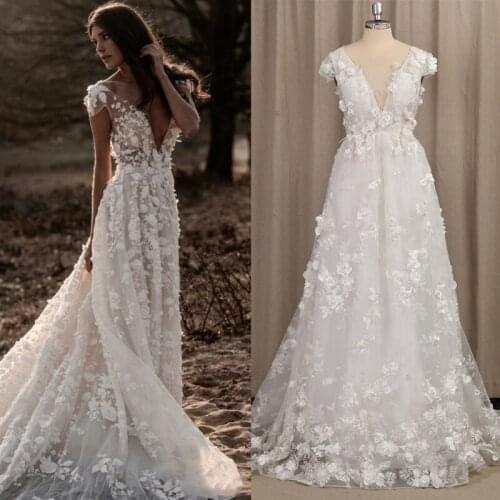 8100#Bride wedding dress 100% true picture luxury beaded 3D flower champagne lined wedding dress factory price