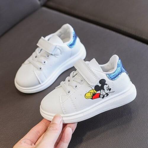 Disney Brand Baby Shoes For Toddler Boy Girl Cartoon Mickey Soft Leather Baby Casual Sneakers childrens white shoes