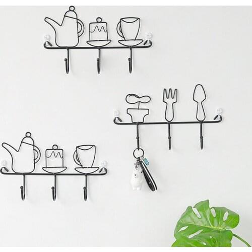 European INS Wall Coat Hooks Rack Organizer Creative Wrought Iron Key Hook Shelf Household Wall Hanging Door Hook