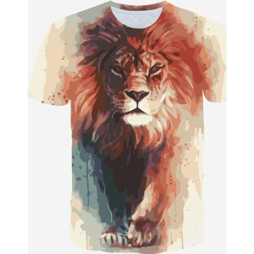 Lion Tiger Mens T-Shirt 3D Printing Harajuku Top Funny Animal Pattern Fashion Street Wear Casual Round Neck Pullover Top