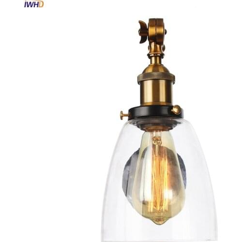 IWHD Adjustable Single Long Arm Wall Lamp Sconce Bedroom Living Room Stair Loft Decor Glass Ball Vintage Wall Light Wandlamp LED