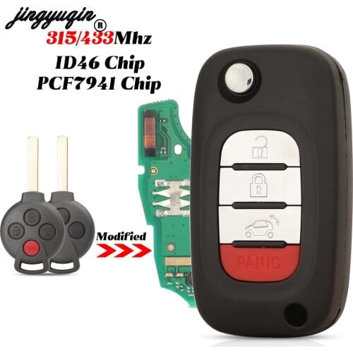 Jingyuqin Modified For Mercedes Benz Smart Fortwo 2007-2015 FOB 4Button 315/433MHz ID46 PCF7941 Chip Flip Smart Remote Car Key