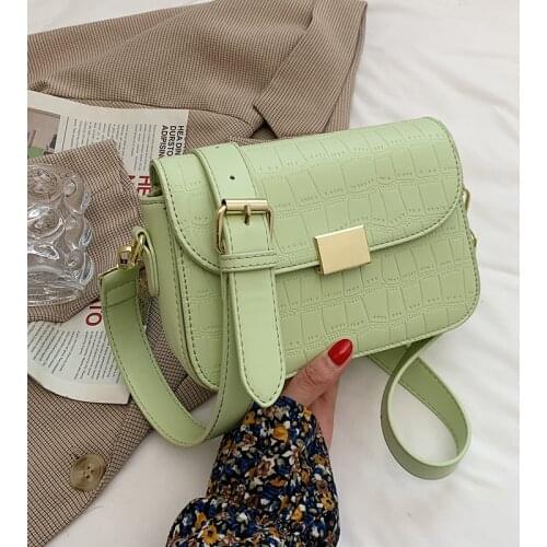 Stone Pattern PU Leather Flap Crossbody Bag for Women 2021 Summer Travel Trends Luxury Shoulder Purses and Handbags Green