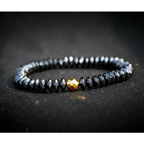 Classic Fashion Jewelry Beads Golden&Silver Color Hematite Wrap Mens Bracelets Bangles Charms Pulseira Masculina