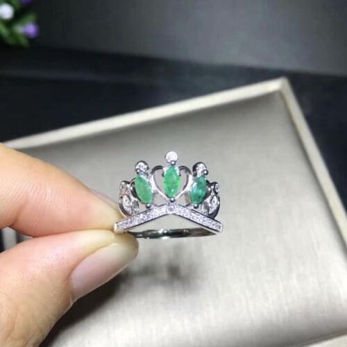 Natural green emerald stone gem Ring Natural gemstone ring S925 silver trendy personality elegant crown women party gift Jewelry