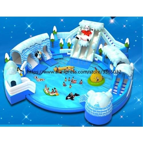Commercial outdoor giant inflatable land water park, inflatable water slide with pool