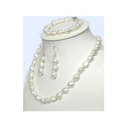 Hot Real 10-12mm Natural White Pearl Necklace Bracelet Earrings 17 " set