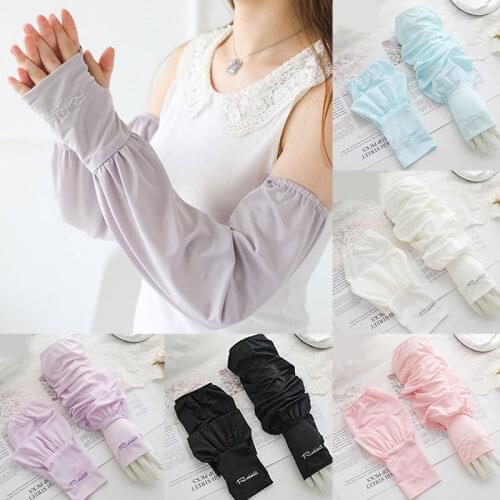 Summer Ice Silk Sleeves Sunscreen Long Length UV Protection Sleeve Driving Arm Glove Ice Sleeve Loose Arm Gloves 6 Colors