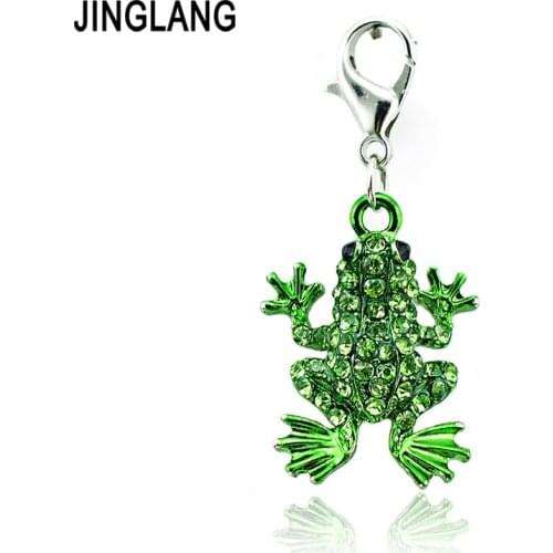 JINGLANG Fashion Metal Lobster Clasp Charms Dangle Rhinestone Frog Pendants Animals Charms For Jewelry Making DIY Accessories