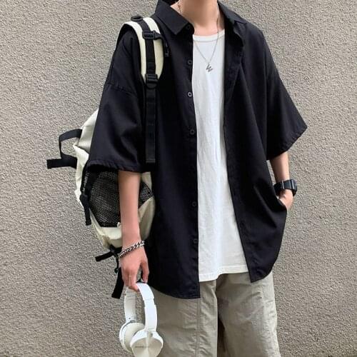 Men Ice Silk Shirt White Black Short Sleeve Summer Handsome Casual Loose 2021 New Fashion Package Mail Beach Leisure Trend