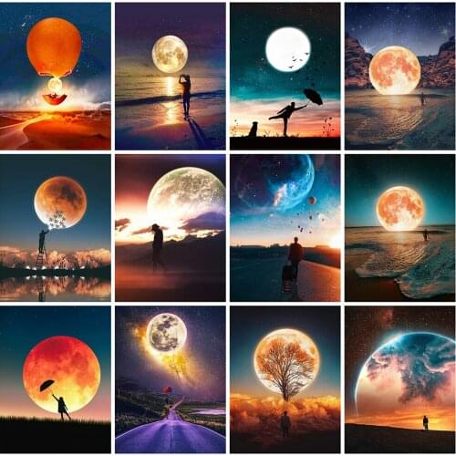 HUACAN Diamond Painting Kit Landscape Moon Rhinestones 5D DIY Diamond Embroidery Sale Portrait Full Mosaic Decortion