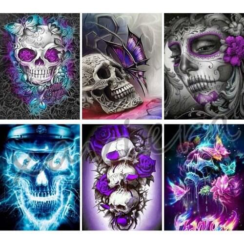 Xaviera 5D Diy Round Diamond Painting Embroidery Skeleton Butterfly Mosaic Full Square Drill Skull Cross Stitch Home Decoration