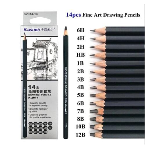 14Pcs+1pc/set Drawing Pencils Stationery Designer Professional Sketch Painting 1B 2B 3B 4B 5B 6B 7B 8B 10B 12B 2H 4H 6H HB