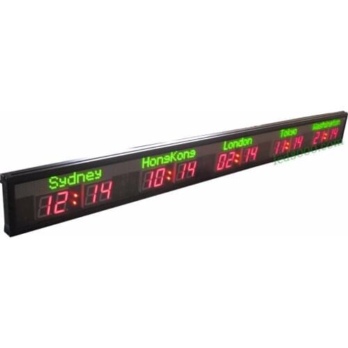 5 CITIES TIME CLOCK WALL MOUNTING REMOTE OPERATE HIGHT BRIGHTNESS LED DIGITAL CLOCK ZONE TIME CLOCK FREE MOUNTING HOOK BIG CLOCK