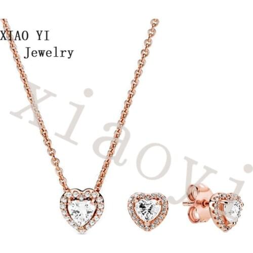 XIAOYI 2020 New S925 Christmas love series earrings necklace jewelry set suitable for European fashion pie wedding accessories