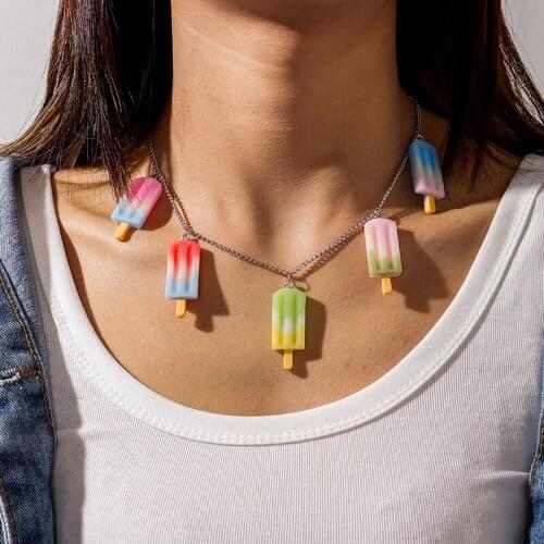 New Colorful Ice Cream Pendant Necklaces for Women Resin Mini Food Tassel Popsicle Necklace Original Girl Jewelry Accessories