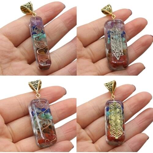 Charms Orgonite Amulet Crystal Pendants Reiki Heal 7 Chakras Gold-plated Yoga Meditation Resin Jewelry for Making Necklace Gift