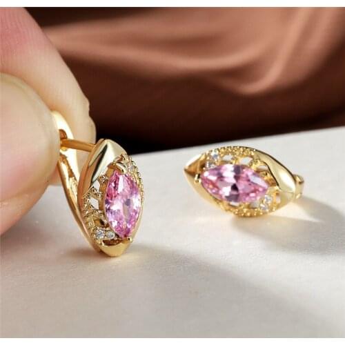 Charm Multicolor Zircon Hoop Earrings Rainbow Crystal Geometric Stone Earrings Dainty Rose Gold Small Earrings For Women Wedding