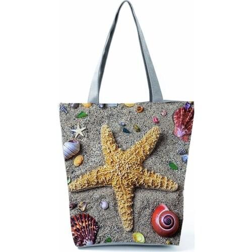 Beach Starfish Printed Shoulder Bag Ladies Eco Friendly Practical Handbags for Women Fashion High Capacity Portable Tote Female