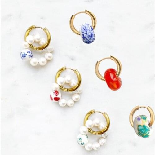 Подвеска Handmade Crafts donut Ceramics bead natural freshwater pearl women stainless steel hoop earrings for women friendship