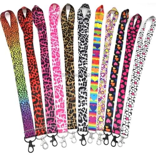 20/Lot 11 Styles Leopard Heart Cell Phone Charm Camera Keys ID Neck Lanyard Strap